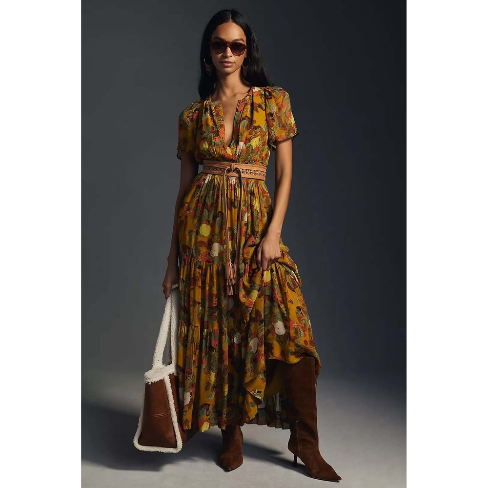 The Somerset by Anthropologie Yellow Fruit Print Maxi Dress 2X NWT